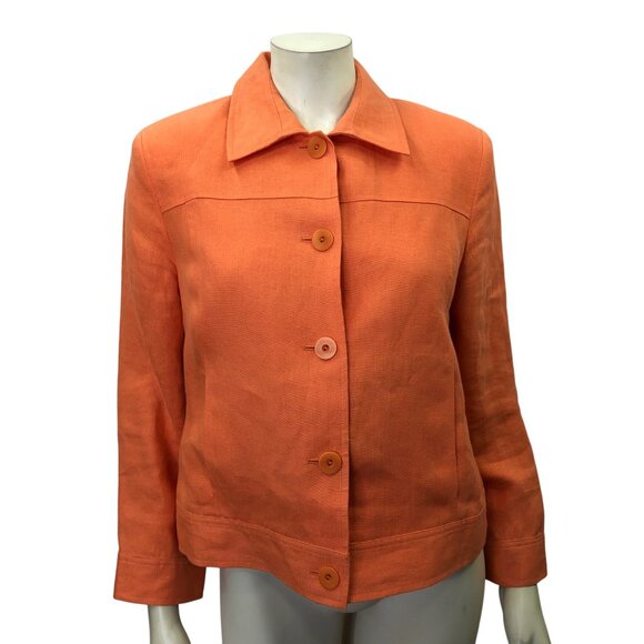 Talbots Petites Womens Orange Irish Linen Button-Front Jacket Pet 10 - Picture 1 of 5